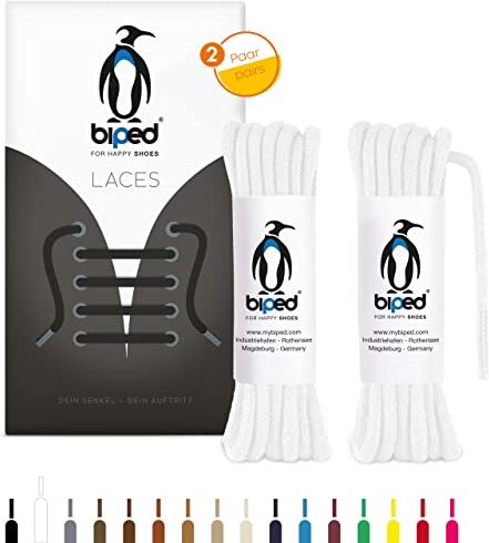 biped LACES 2 paia di lacci tondi in cotone ø 3,5 mm lacci antistrappo di qualità per scarpe in pelle, stivali, scarpe da ginnastica e scarpe sportive made in EU z2901(bianco,120 cm)