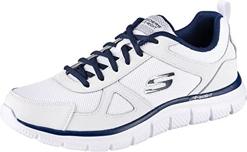 Skechers Track Scloric, Sneaker, Uomo, Bianco White Leather Mesh Pu Navy Trim, 46 EU