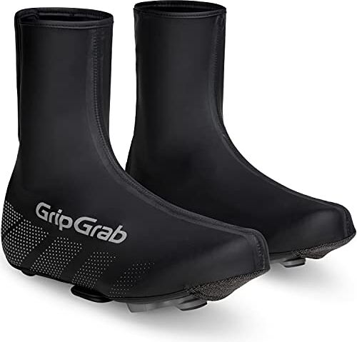 GripGrab Ride Waterproof Windproof Road Bike MTB Cycling Overshoes Adjustable Bicycle Rain Shoe Covers Black Neon Giallo, Copriscarpe da Ciclismo Unisex-Adult, Nero, XS (36-37)