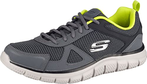 Skechers Track Bucolo, Scarpe running Uomo, Charcoal Black Leather Mesh Lime Trim, 41.5 EU