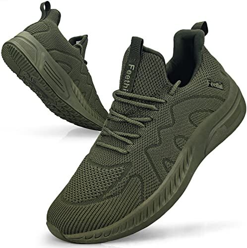 Feethit Sneakers Uomo Scarpe Running Corsa Ginnastica Camminata Casual Jogging Trekking Tennis Outdoor Fitness Sportive Palestra Scarpe da Lavoro Comode Traspiranti Braccio Verde 40 EU