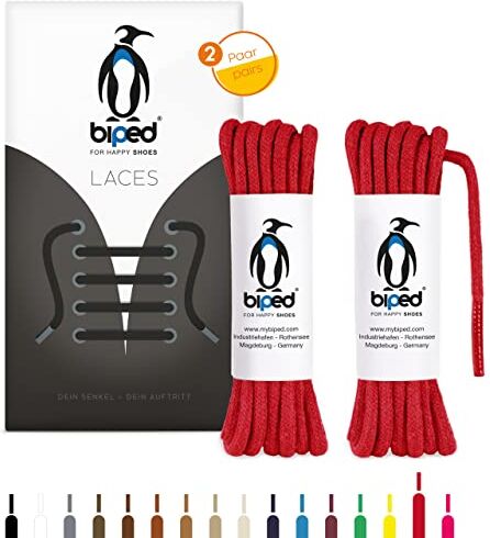 biped LACES 2 paia di lacci tondi in cotone ø 3,5 mm lacci antistrappo di qualità per scarpe in pelle, stivali, scarpe da ginnastica e scarpe sportive made in EU z2901(rosso,45 cm)