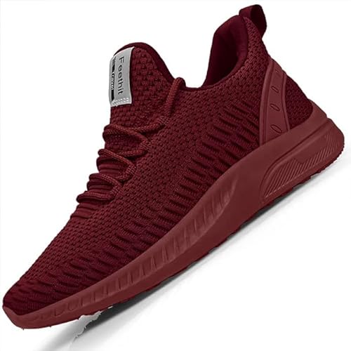 Feethit Sneakers Uomo Scarpe da Running Corsa Uomo Respirabile Mesh Palestra Scarpe da Lavoro Comode Leggere Borgogna 44