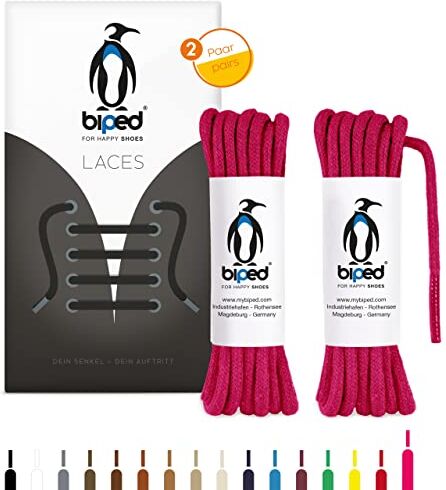 biped LACES 2 paia di lacci tondi in cotone ø 3,5 mm lacci antistrappo di qualità per scarpe in pelle, stivali, scarpe da ginnastica e scarpe sportive made in EU z2901(pink,45 cm)