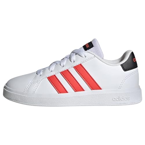 Adidas Grand Court Lifestyle Tennis Lace-up Shoes, Sneaker Unisex Bambini e ragazzi, Ftwr White Bright Red Core Black, 31.5 EU