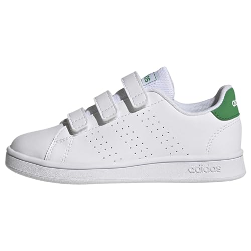 Adidas Advantage Court Lifestyle Hook-And-Loop Shoes, Scarpe da Ginnastica, Ftwr White/Green/Core Black, 32 EU