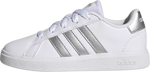 Adidas Grand Court Lifestyle Tennis Lace-up Shoes, Sneaker Unisex Bambini e ragazzi, Ftwr White Matte Silver Matte Silver, 37 1/3 EU