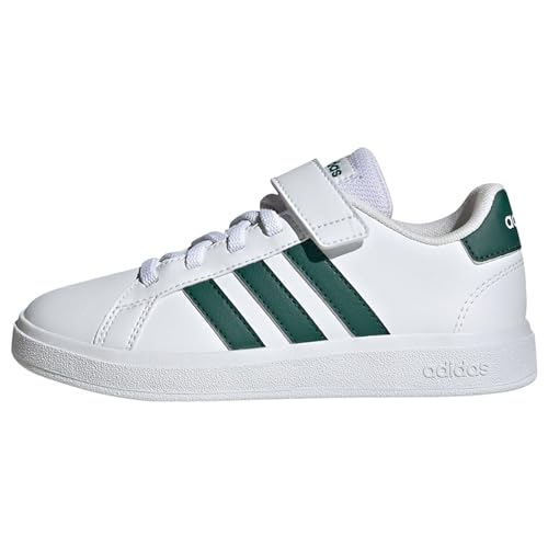 Adidas Grand Court Elastic Lace And Top Strap Shoes, Sneaker Unisex Bambini e ragazzi, Ftwr White Collegiate Green Ftwr White, 32 EU