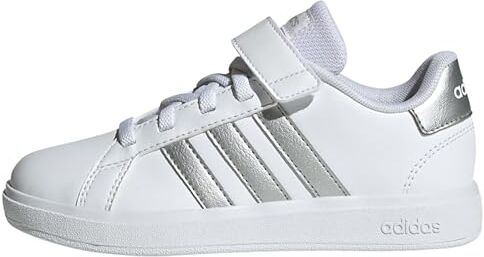 Adidas Grand Court Elastic Lace And Top Strap Shoes, Sneaker Unisex Bambini e ragazzi, Ftwr White Matte Silver Matte Silver, 31 EU