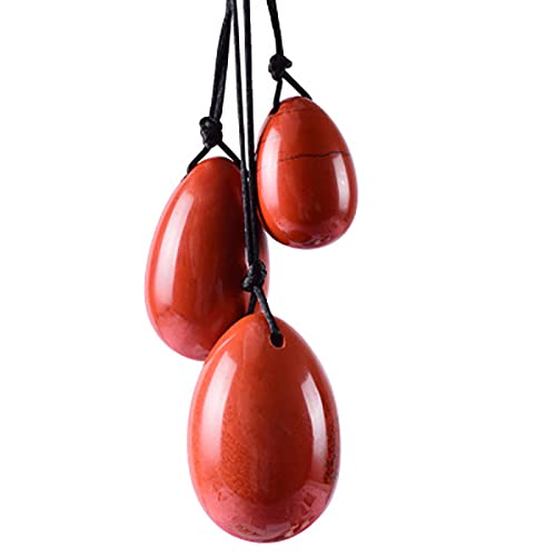 WHRLQXM Diaspro Rosso Set Uovo Yoni Bacchetta Massaggio Pietra Preziosa Naturale Donne Kegel Ginnico Uova di Giada Forate Sfera di Cristallo, Uova  (Color : Eggs)