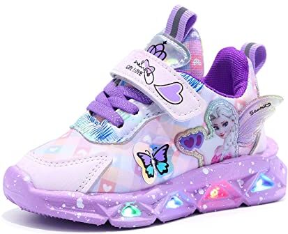 YGZZHK Elsa LED scarpe ragazze，bambini scarpe pelle impermeabile，luce scarpe formatori Scarpe leggere alla moda for bambini lampeggianti ragazze sportive corsa ali for la primavera estate l'autunno ( Color :