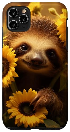 Yellow Sunflower Baby Sloth Cute Custodia per iPhone 11 Pro Max Giallo Girasole Bambino Bradipo Carino