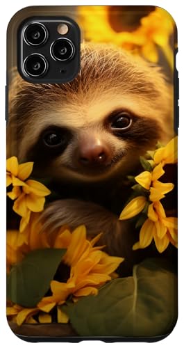 Yellow Sunflower Baby Sloth Cute Custodia per iPhone 11 Pro Max Giallo Girasole Bambino Bradipo Carino