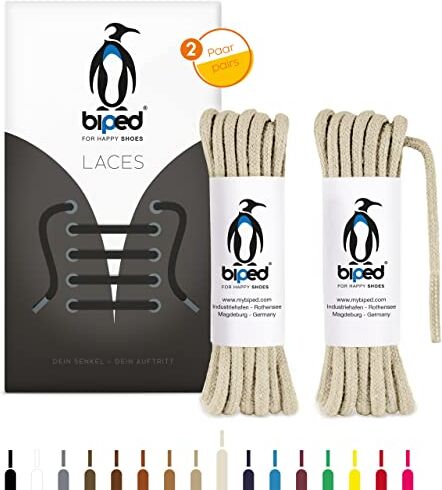 biped LACES 2 paia di lacci tondi in cotone ø 3,5 mm lacci antistrappo di qualità per scarpe in pelle, stivali, scarpe da ginnastica e scarpe sportive made in EU z2901(natura,90 cm)