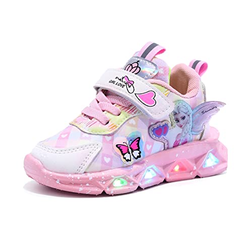 YGZZHK Elsa LED scarpe ragazze，bambini scarpe pelle impermeabile，luce scarpe formatori Scarpe leggere alla moda for bambini lampeggianti ragazze sportive corsa ali for la primavera estate l'autunno ( Color :