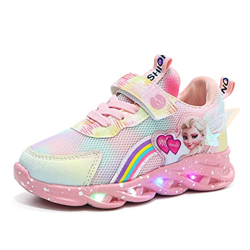 YGZZHK Elsa LED scarpe ragazze，bambini scarpe pelle impermeabile，luce scarpe formatori Scarpe leggere alla moda for bambini lampeggianti ragazze sportive corsa ali for la primavera estate l'autunno ( Color :