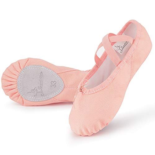 Soudittur Scarpe Danza Classica Tela Scarpette Ballo Mezze Punte Scarpe da Ballerina Ginnastica Ballo Pantofole per Bambina Ragazze Donna Rosa, EU 31