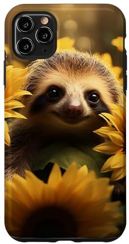 Yellow Sunflower Baby Sloth Cute Custodia per iPhone 11 Pro Max Giallo Girasole Bambino Bradipo Carino