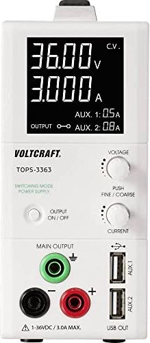 VOLTCRAFT TOPS-3363 Alimentatore da Laboratorio Regolabile 1-36 V/DC 0.25-3 A 100 W Design Sottile Num. uscite 3 x