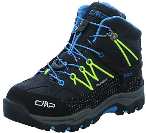 CMP KIDS RIGEL MID TREKKING SHOES WP, Scarpe da Trekking Unisex Bambini e ragazzi, Antracite-Yellow Fluo, 35 EU