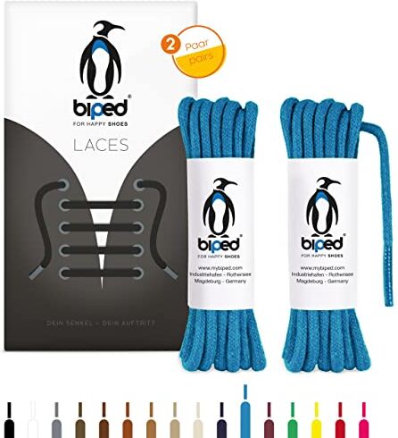 biped LACES 2 paia di lacci tondi in cotone ø 3,5 mm lacci antistrappo di qualità per scarpe in pelle, stivali, scarpe da ginnastica e scarpe sportive made in EU z2901(blu,160 cm)