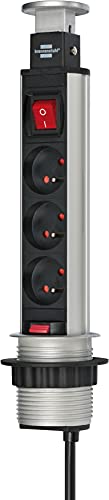 Brennenstuhl – Tower Power, ciabatta con prese multiple, retrattile, grigio, , 230V