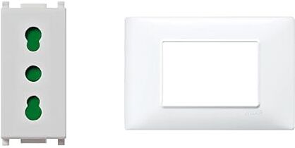 VIMAR 0R14203.SL Plana Silver Presa a muro con protezione SICURY, 2P+T 16A P17/11 Silver +  14653.01 Placca 3 moduli in tecnopolimero, Bianco, ‎12 x 8 x 0.9 cm, 1 pezzo