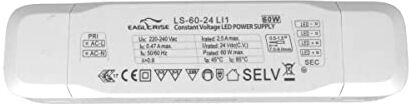 LEDLUX Trasformatore 220 24V, Alimentatore 24V Per Striscia Led, Modello Lungo Sottile, Carcassa In Plastica (60)