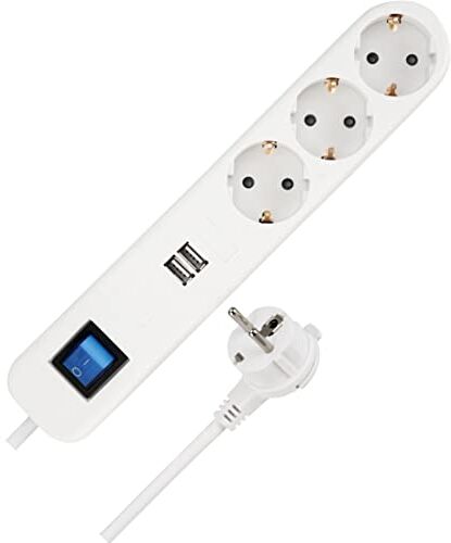 REV ICE Ciabatta elettrica con USB, 3 prese, USB, 2 x USB, caricabatterie, 1,4 m, max. 3680 W, colore: Bianco