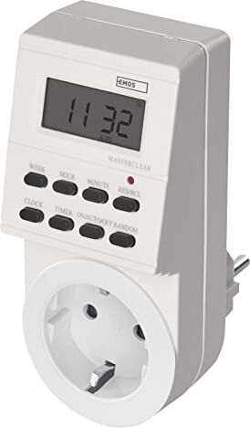 Emos Schuko, timer digitale, 8 programmi configurabili, protezione bambini, backup della batteria, IP20 per interni, 3680 W, cambio ora legale, bianco