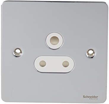 Schneider Electric Ultimate Flat Plate Presa di corrente singola con interruttore, perno rotondo, 5 A, , cromo lucido con inserto bianco