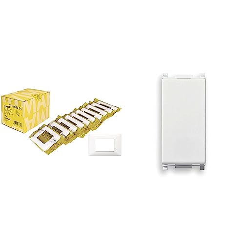 VIMAR Plana 0T14653.01 Placca 3 moduli in tecnopolimero, 10 pezzi, bianco & 0R14000 Interruttore 1P 10Ax, 1 Pezzo, Bianco