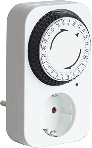 VEMER Timer Meccanico Giornaliero, Presa Elettrica, Spina Schuko, Programmatore per controllo Luci, TV, Radio e Piccoli Elettrodomestici, Twinplug-D Schuko, Bianco