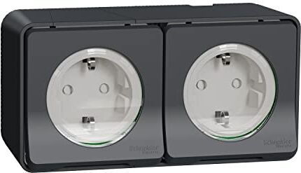 Schneider Electric MUR36029 Mureva Styl Doppio PC 2P+T schuko precablato horiz sporgente IP55 IK08 grigio DBLE PC 2P+T ALL GRIGIO S.