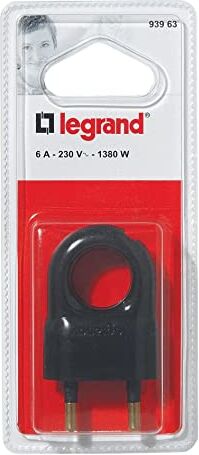 Legrand Spina 2P in plastica con anello di estrazione, 6 A, colore: Nero