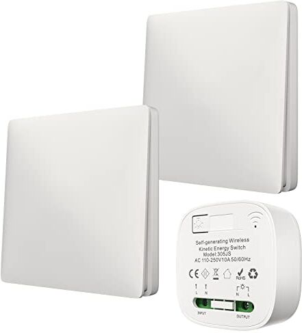 Klarlight Set di interruttori senza fili, Interruttore da parete senza fili 10A, batteria con ricevitore, 30M di portata wireless interna autoalimentata, nessun cablaggio richiesto