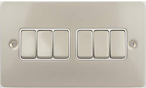 Schneider Electric Ultimate Flat Plate Interruttore a 6 bande a 2 vie, a polo singolo, 16 AX, GU1262WPN, nichel perla con inserto bianco