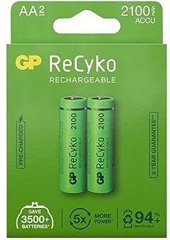 GP RECYKO Confezione da 2 Batterie Ricaricabili AA ad Alta Capacità 2600 mAh Pile Ricaricabili Stilo AA LR6 da 1,2V NiMH Precaricate