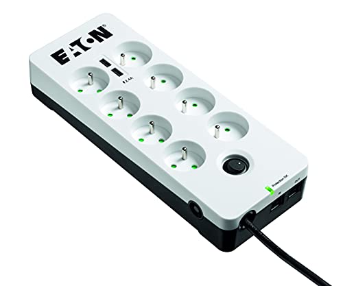 Eaton PB8TUF Multipresa/Parafulmine –  Protection Box 8 Tel@ USB FR – 8 prese FR + 1 presa telefonica + 2 porte USB – bianco e nero