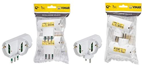 VIMAR FP00315.B Adattatore multiplo SICURY 250 V~ sfalsato verticale 2 pezzi, spina 2P+T 16 A standard IT tipo S17 & FP00316.B Adattatore multiplo SICURY 250 V~ verticale 2 pezzi