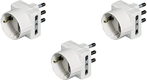 BTicino S3611DKIT Set 3 Adattatori Tris Prese Multiple a 3 Posti, ognuno con 1 Presa Schuko polivalente standard tedesco e 2 Prese piccole 10A, 1500 W, 250 V, colore bianco, venduti in blister