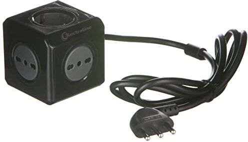 Electraline Multipresa Cubo Powercube, 3 prese da 10/16A, 2 prese Schuko + 10A, Spina 16 A, Colore Nero, Cavo 1.5 m