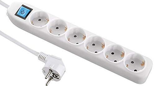 Electraline Ciabatta elettrica a 6 prese con interruttore, cavo 1,5 m, presa multipla, presa da tavolo, colore: Bianco