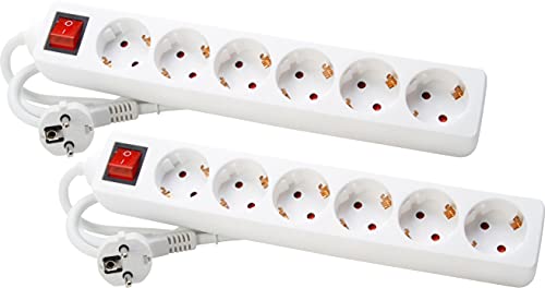 Kopp Set di 2 prese a 6 vie con interruttore luminoso a 2 poli e prese ruotate di 45°, con protezione tattile aumentata, con cavo di 1,4 m H05VV-F3G1,5mm², 16A, 250V~, bianco artico,