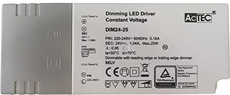 LEDLUX Alimentatore Trasformatore Dimmerabile Con Triac Dimmer 24V 25W, Dimmerabile Direttamente Su AC 220V Taglio Di Fase, Voltaggio Costante Per Striscia Led 24V, AcTec DIM24-25