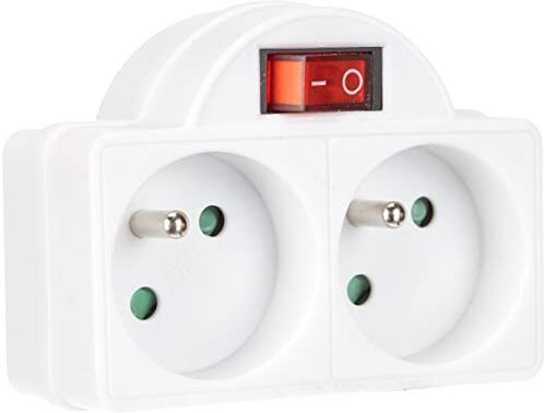 Electraline Adattatore spina multipresa con interruttore, 2 prese 16A, colore: Bianco