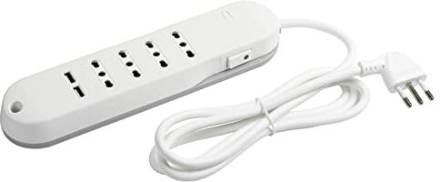 BTicino Ciabatta Multipresa Elettrica Slim 6 Posti, 4Prese Bipasso 10/16A + 2 Prese USB tipo A 2,4A, Ciabatta Elettrica con Interruttore e Cavo di 1,5m Spina 10A, Salvaspazio Robusta e Sicura, Bianco