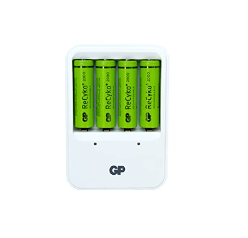 GP Caricabatterie per Pile Ricaricabili AA e AAA    RECYKO   Include 4 Batterie AA Ricaricabili 2000 mAh NiMH e un Caricatore AC da collegare alla spina
