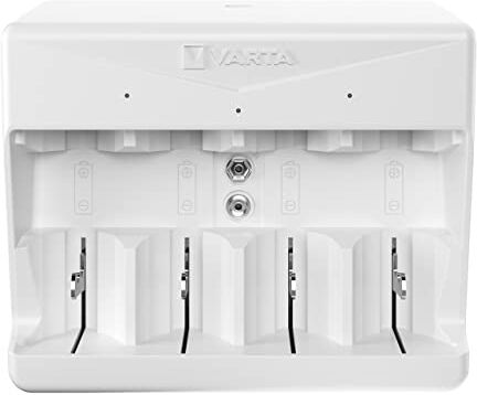 Varta Caricabatterie, caricatore batterie per pile ricaricabili, carica 2 o 4 AA, AAA, C, D o 1x 9V contemporaneamente, Universal Charger, non attrezzato, con arresto di sicurezza