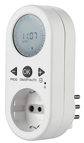 Electraline Timer Programmatore Digitale Giornaliero con Intervallo Programmazione, Presa Schuko + 10A, Bianco